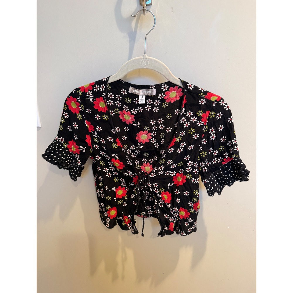 Y2K Floral Tie Front Crop Blouse Urban Outfitters Petite‎ S - Picture 6 of 7